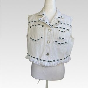 Stylish White and light blue flowers Women's Vest Size L